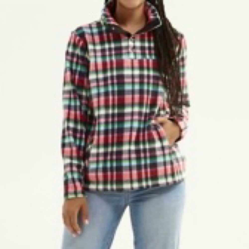 Vera Bradley Sporty Fleece Pullover Top Jacket Ribbons Plaid NWT
